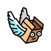 fly wings cardboard box character color icon vector illustration