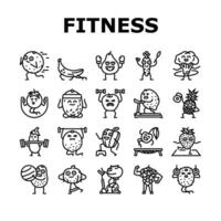 fitness character sport workout icons set vector