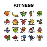 fitness character sport workout icons set vector