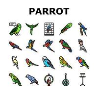 parrot bird blue animal tropical icons set vector