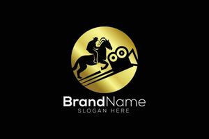 Trendy and Professional horse and film production gold logo design vector template