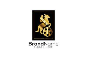 de moda y profesional caballo y película producción oro logo diseño vector modelo