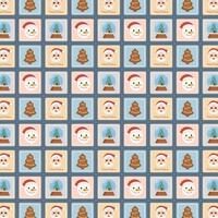 Wrapping Paper With Snowman, Santa And Christmas Tree. Concept Of Pattern. Flat Vector Illustration