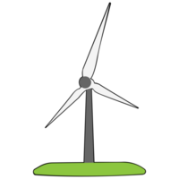 Wind turbine clipart flat design on transparent background, clean energy concept isolated clipping path element png