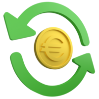 Euro currency cycle trading clipart icon isolated on transparent background, 3D render forex finance trading concept png