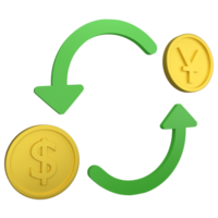 Trading between dollar and yuan clipart icon isolated on transparent background, 3D render forex finance trading concept png