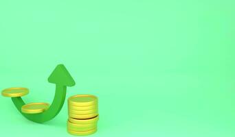 Saving money go to wealth 3D illustration on green background. 3D render saving concept photo