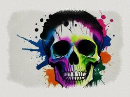 Watercolor colorful graffiti skull art illustration on white paper texture background photo