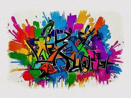 Watercolor colorful graffiti art illustration on white paper texture background photo