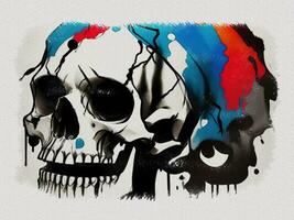 Watercolor colorful graffiti skull art illustration on white paper texture background photo