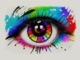Watercolor colorful graffiti eye art illustration on white paper texture background photo