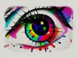 Watercolor colorful graffiti eye art illustration on white paper texture background photo