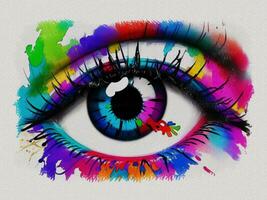 Watercolor colorful graffiti eye art illustration on white paper texture background photo