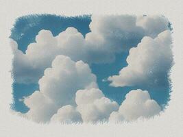 Watercolor white clouds in the sky art illustration on white paper texture background photo