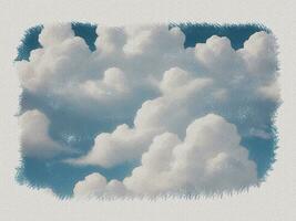 Watercolor white clouds in the sky art illustration on white paper texture background photo