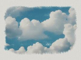 Watercolor white clouds in the sky art illustration on white paper texture background photo