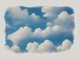 Watercolor white clouds in the sky art illustration on white paper texture background photo