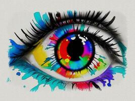 Watercolor colorful graffiti eye art illustration on white paper texture background photo