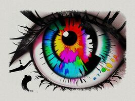 Watercolor colorful graffiti eye art illustration on white paper texture background photo