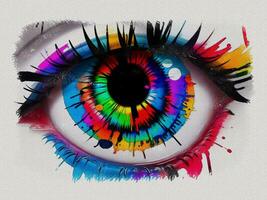 Watercolor colorful graffiti eye art illustration on white paper texture background photo