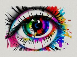 Watercolor colorful graffiti eye art illustration on white paper texture background photo