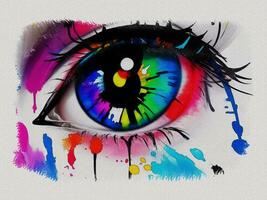 Watercolor colorful graffiti eye art illustration on white paper texture background photo