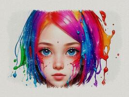 a girl with colorful hair and paint splatters photo