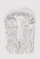 A hand-drawn sketch of a mushroom outline illustration on white texture background photo