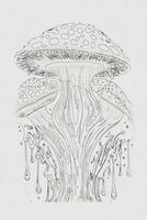 A hand-drawn sketch of a mushroom outline illustration on white texture background photo