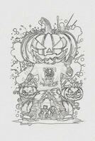 un dibujado a mano bosquejo de un Víspera de Todos los Santos calabaza contorno ilustración foto