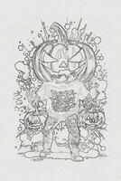 un dibujado a mano bosquejo de un Víspera de Todos los Santos calabaza contorno ilustración foto