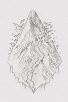 Hand-drawn outline sketch of mountain illustration with texture for t-shirt and book cover design photo