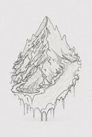 Hand-drawn outline sketch of mountain illustration with texture for t-shirt and book cover design photo