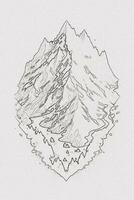 Hand-drawn outline sketch of mountain illustration with texture for t-shirt and book cover design photo