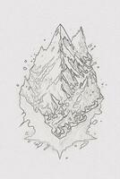 Hand-drawn outline sketch of mountain illustration with texture for t-shirt and book cover design photo