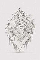 Hand-drawn outline sketch of mountain illustration with texture for t-shirt and book cover design photo