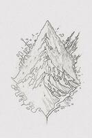 Hand-drawn outline sketch of mountain illustration with texture for t-shirt and book cover design photo