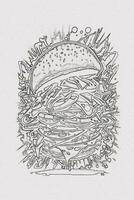 un dibujado a mano bosquejo de un hamburguesa ilustración foto