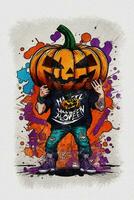 Watercolor texture painting Halloween pumpkin  illustration photo