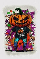 Watercolor texture painting Halloween pumpkin  illustration photo