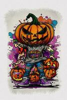 Watercolor texture painting Halloween pumpkin  illustration photo