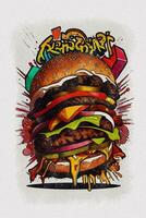 Watercolor texture painting a big hamburger illustration photo