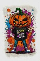 Watercolor texture painting Halloween pumpkin  illustration photo