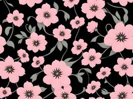 Seamless pattern with pink flowers on a black background photo