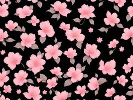 Seamless pattern with pink flowers on a black background photo