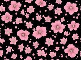 Seamless pattern with pink flowers on a black background photo