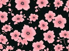 Seamless pattern with pink flowers on a black background photo