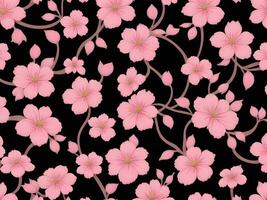 Seamless pattern with pink flowers on a black background photo