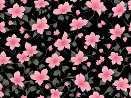 Seamless pattern with pink flowers on a black background photo