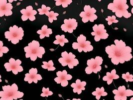 Seamless pattern with pink flowers on a black background photo